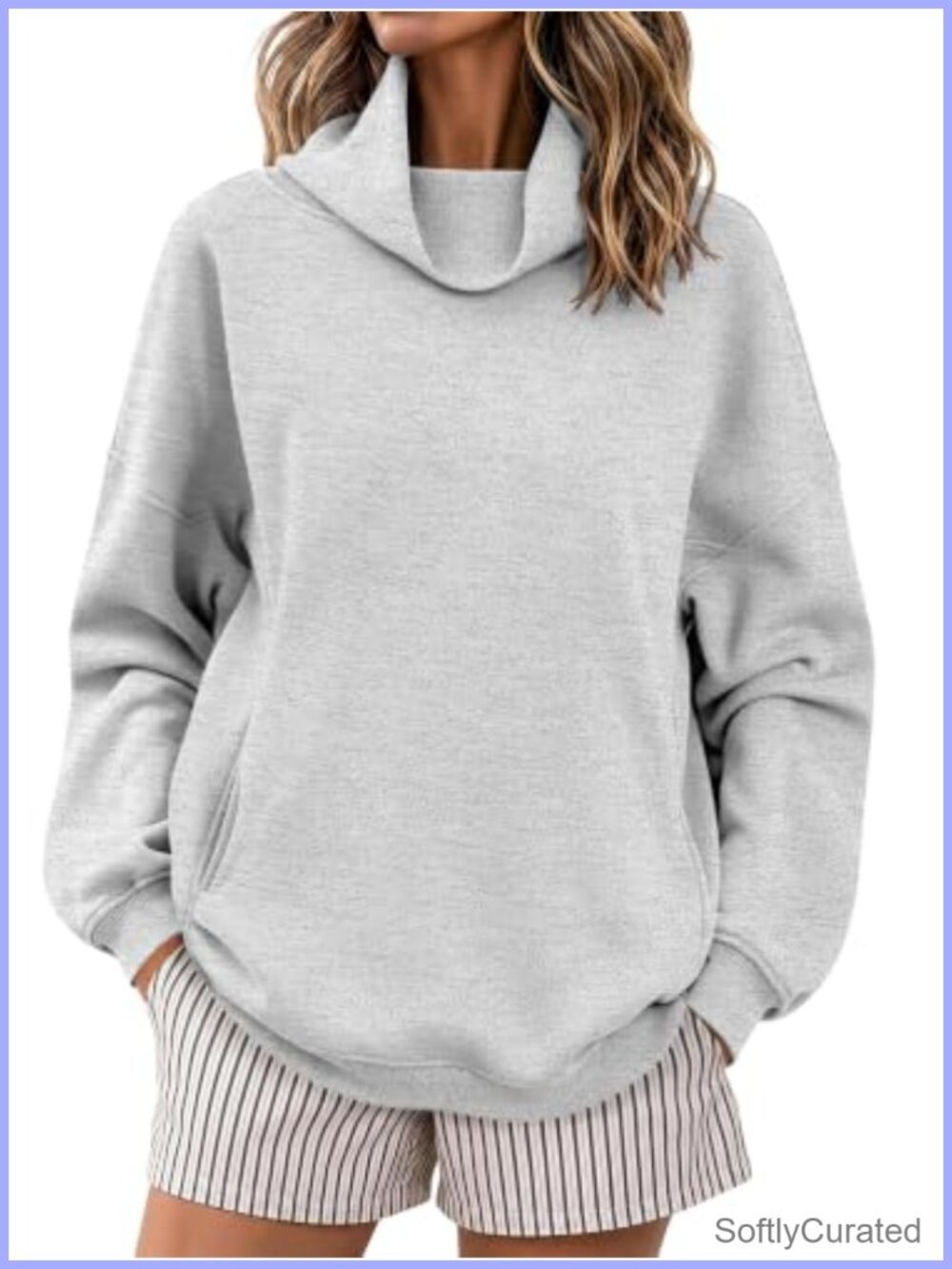 Oversized Fleece Mock Neck Sweatshirt with Pockets XS-3XL